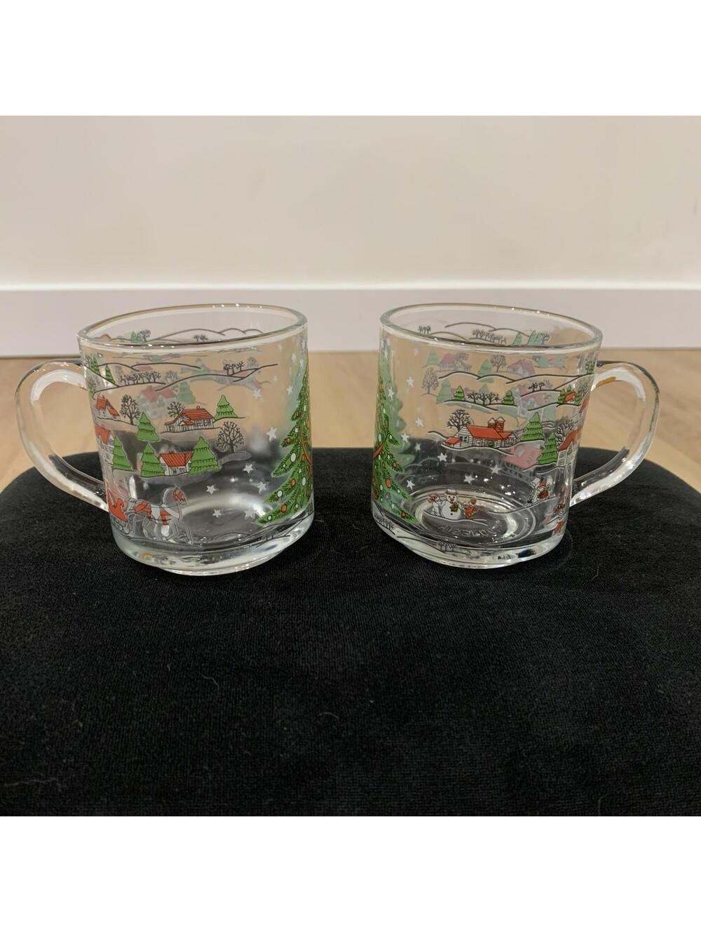 Vintage 1980s–1990s Kig Indonesia Clear Glass Christmas Mug Set of 2 8oz